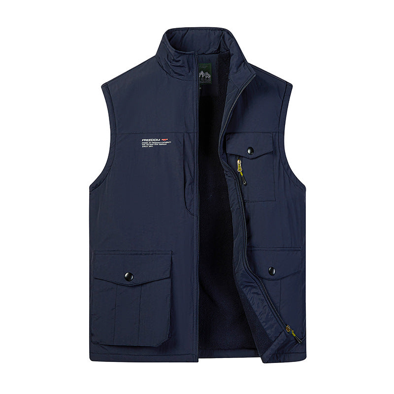 Herr Utility Väst med Fleecefoder, Multifunction Fickor, och Stående Krage