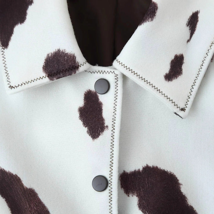 Dam cropped shirt jacka med cow tryck mönster och tryckknäppning