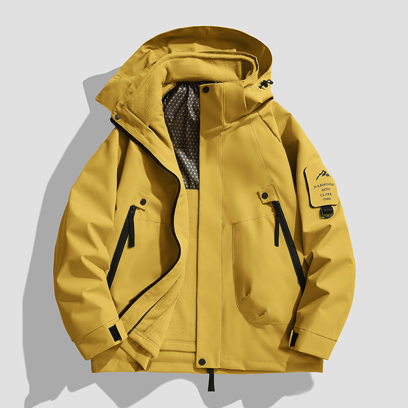 Herr Vattentät Utility Softshelljacka med Huva, Diagonal Dragkedjefickor och Justerbar Ärm Straps
