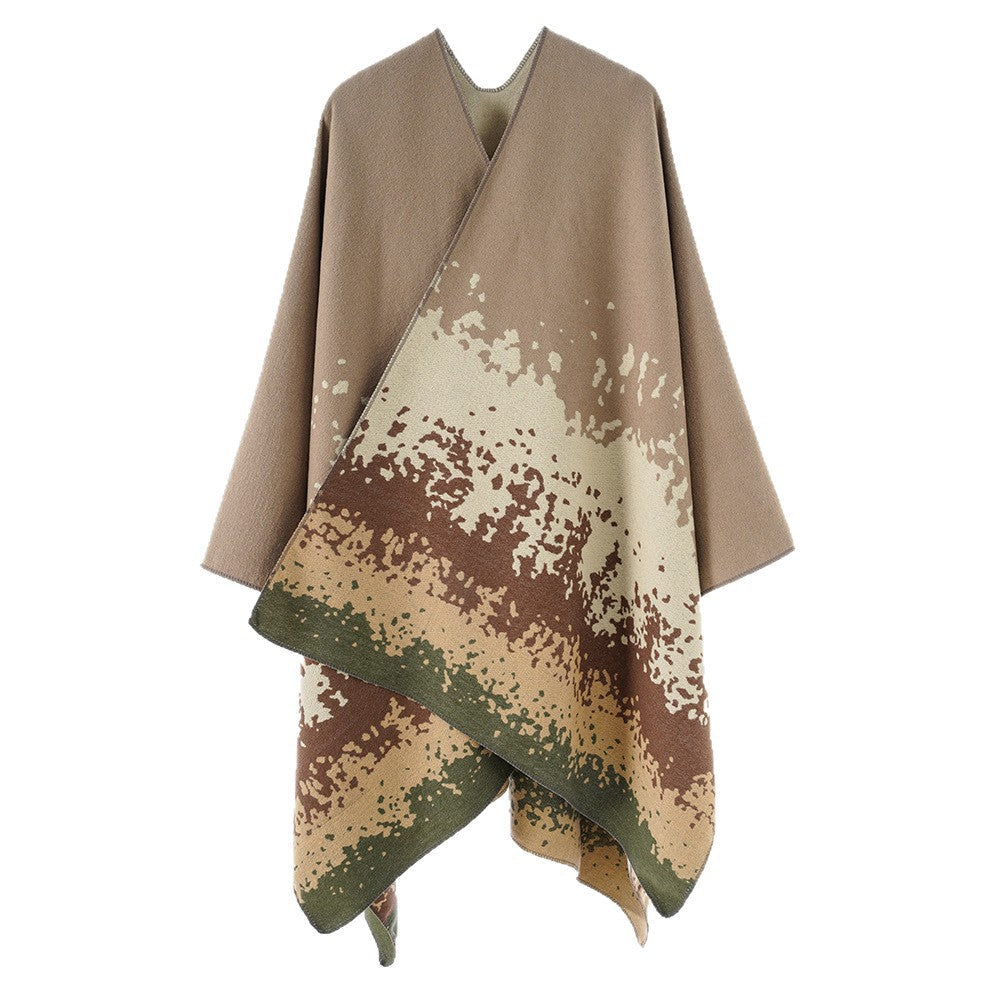 Dam Oversize Reversible poncho tillverkad av Jacquard med abstract Färg gradient