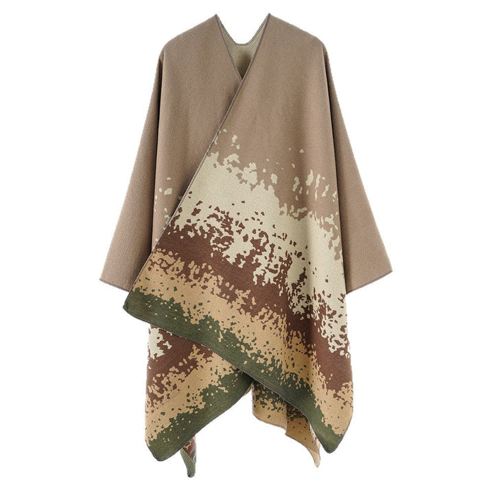 Dam Oversize Reversible poncho tillverkad av Jacquard med abstract Färg gradient