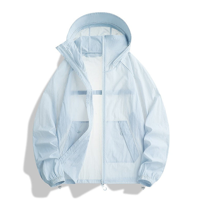 Herr Lätt Wind och Water-Resistant med Huva Övergångsjacka med Adjustable Fåll Dragsko och Tvåvägsdragkedja