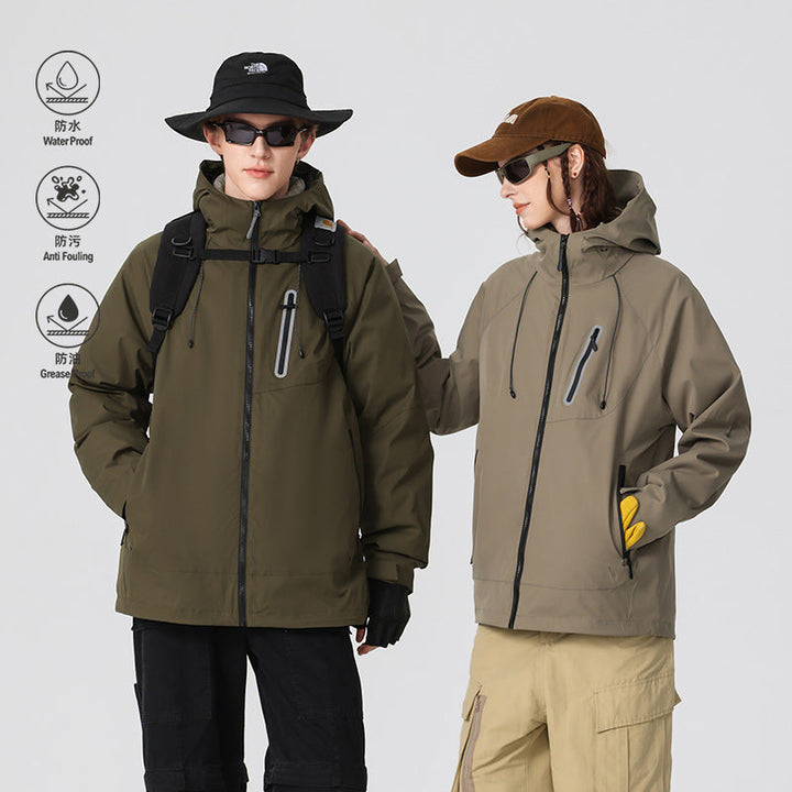 Herr Vattentät Softshell Regn Jacka med Justerbar Huva och Bröst Dragkedja Drune