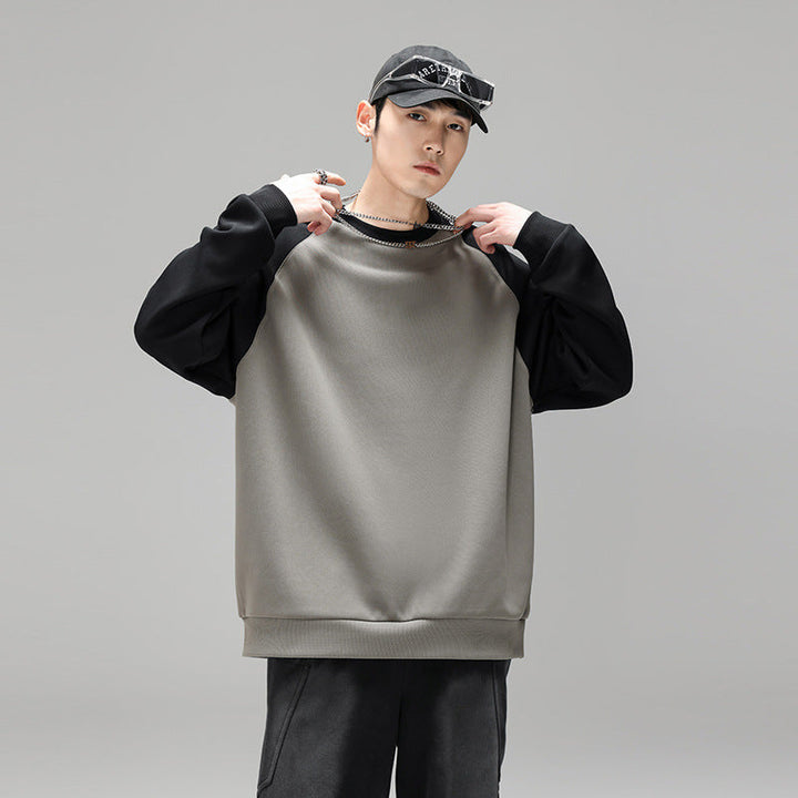 Herr Raglan College-Tröja med Contrast Ärmar, Mjuk Fleece Foder, och Ribbad Fåll
