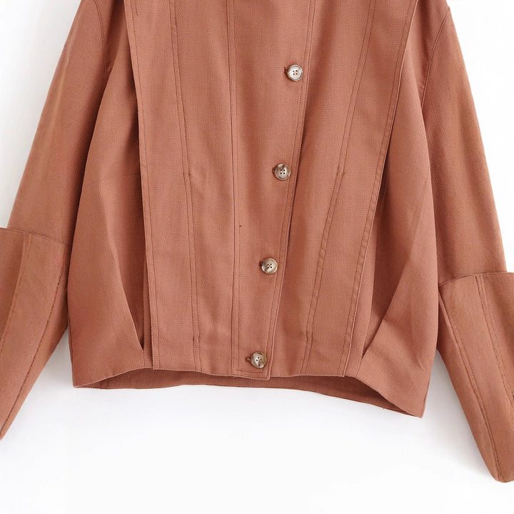 Dam Boxig Övergångsjacka med Round Neck, Decorative Stitching och Visible Knapplist