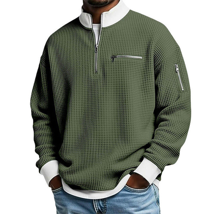Herr Sportig Kvartsdragkedja Pullover med Textured Mönster