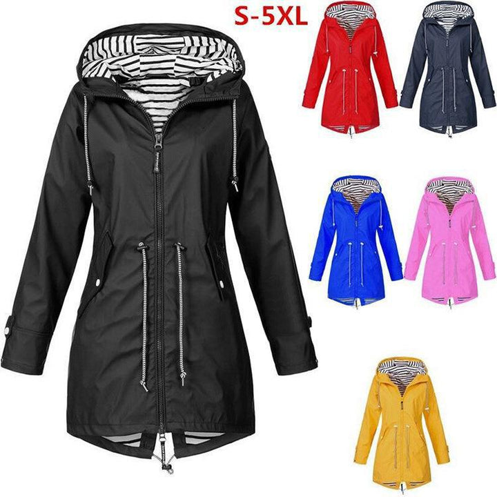 Dam figursydd parka jacka med huva, drawstring waist och concealed dragkedja