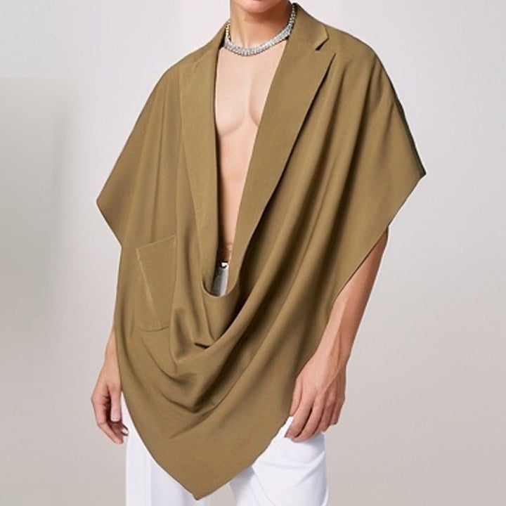 Dam Cape blazer med sjalkrage, öppen front, patch pocket, och pointed fåll
