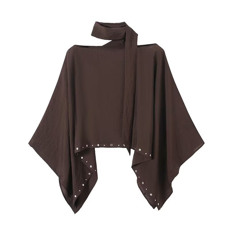 Dam Asymmetrisk Poncho Cape med Ties och Grommet Kant