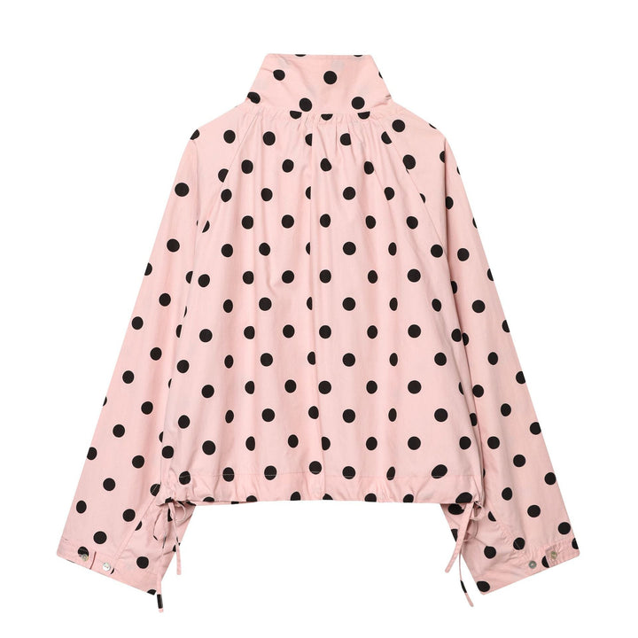 Dam dotted lätt regn jacka med high ståkrage, drawstring och knäppning