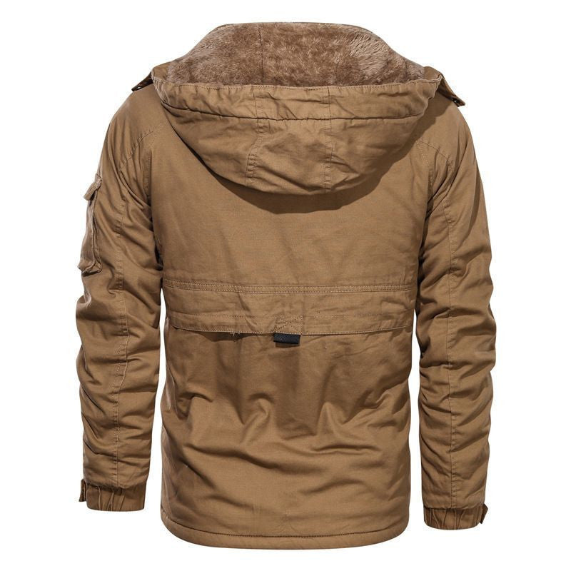 Herr Termiskly Insulated Canvas Fältjacka med Huva, Teddyfoder, och Multifunction Fickor