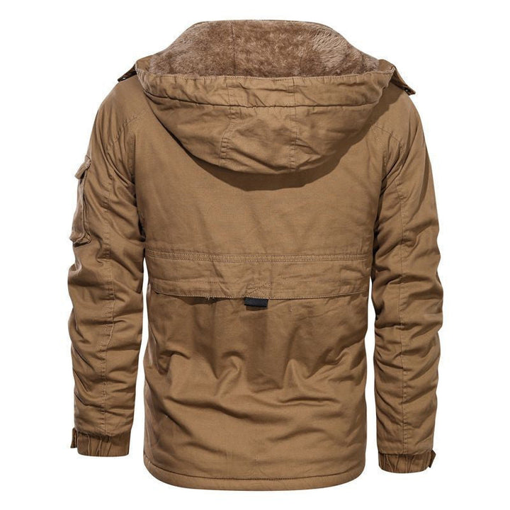 Herr Termiskly Insulated Canvas Fältjacka med Huva, Teddyfoder, och Multifunction Fickor