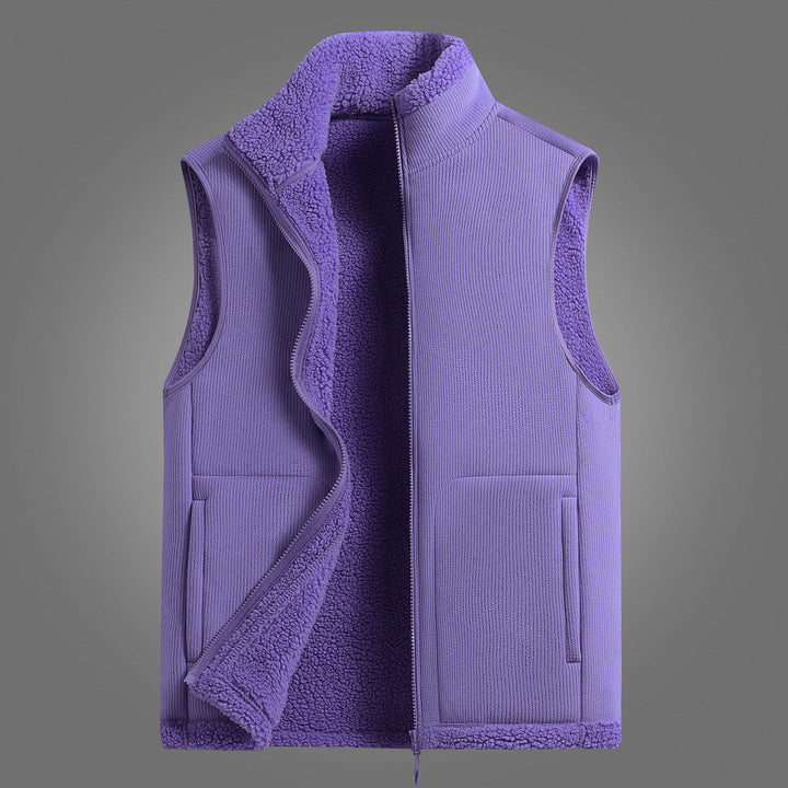 Unisex Sleeveless fleeceväst med Teddy foder Ribbed Structure och ståkrage