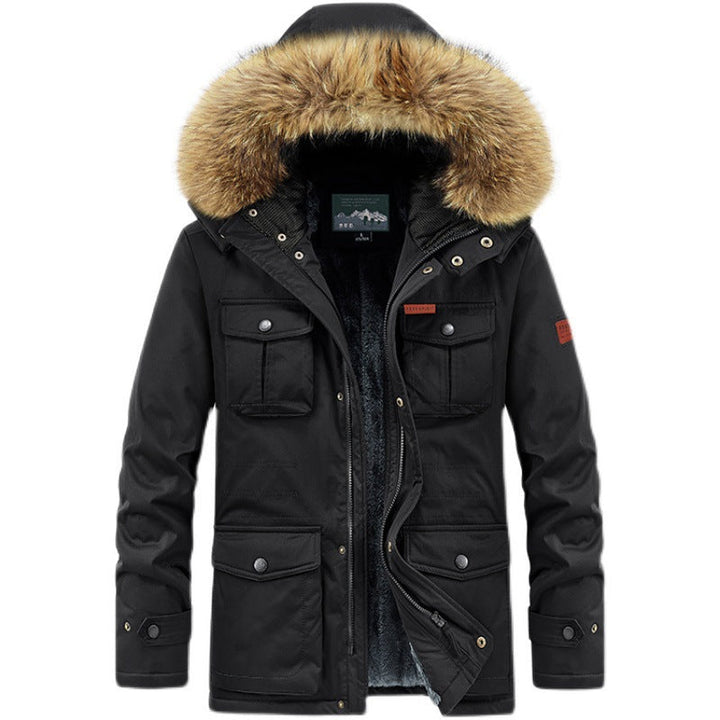 Herr Vinter Parka med Faux Fur Huva, Quiltad Termisk Foder, och Flera Fickor