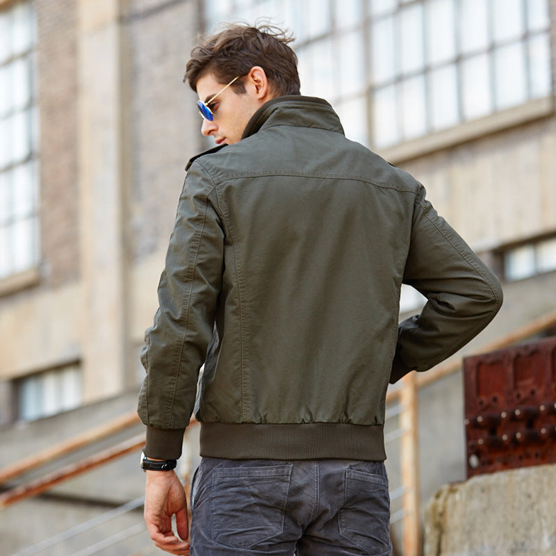 Herr Lätt Canvas Fält Blouson i Pilot Stil med Axel Patches och Multifunction Fickor