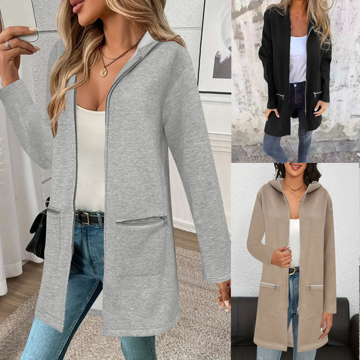 Dam Longline Oversize jacka med hel dragkedja och dragkedja fickor