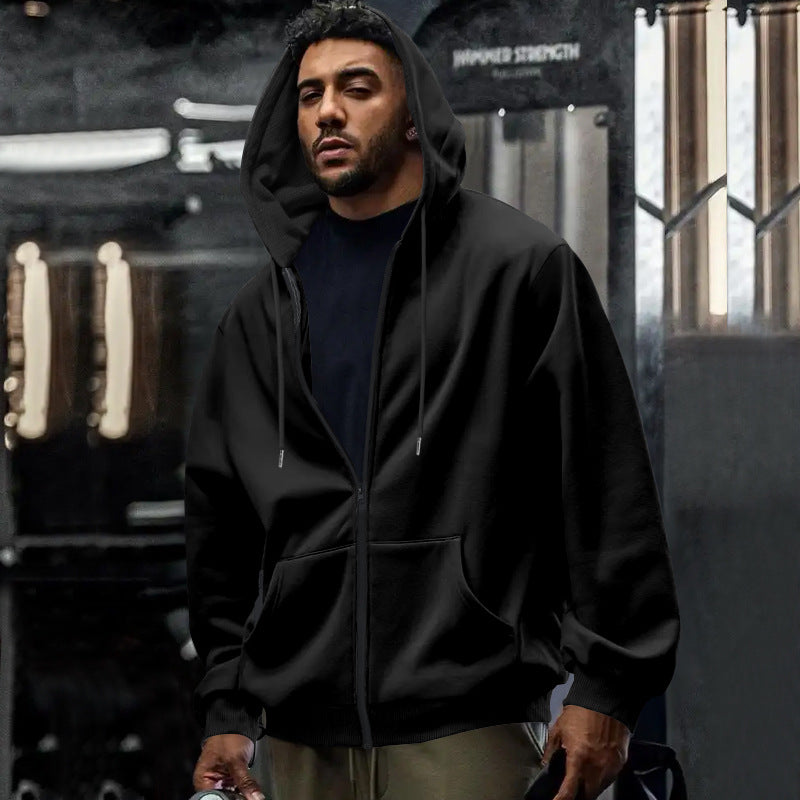 Herr Oversized med Dragkedja Luvtröja med Kangaroo Fickor och Contrasting Inner Foder