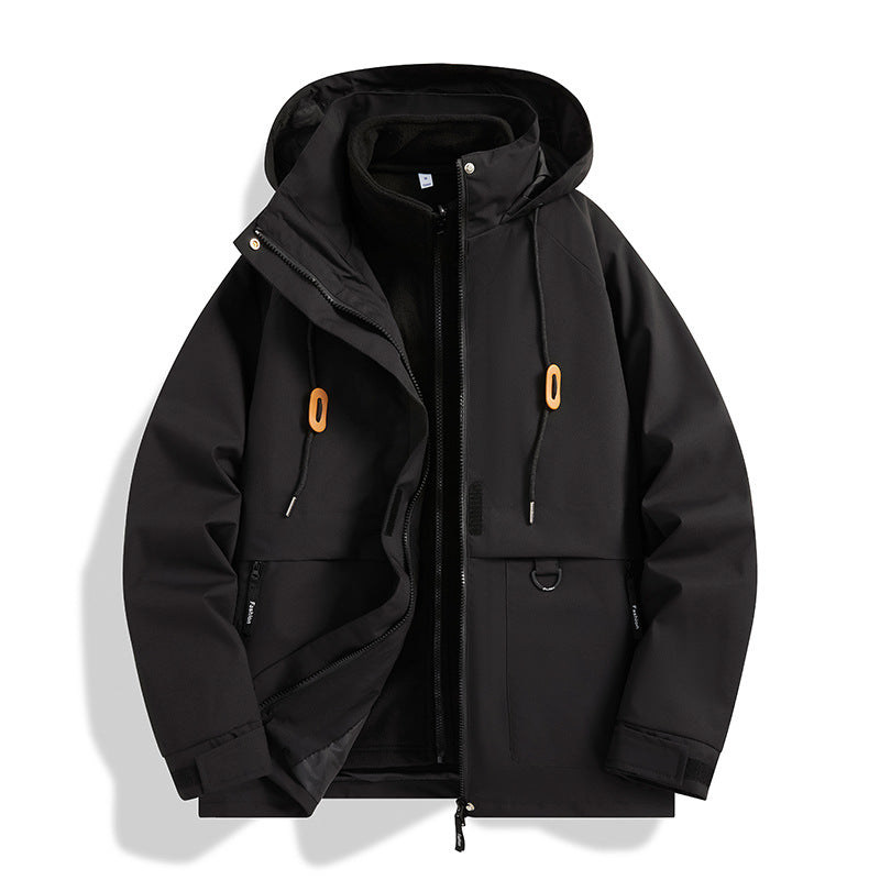 Herr Multi-Layer Softshell Utilityjacka med Integrated Fleece Inre Jacka, Dragsko Huva och Multi-Functional Fickor
