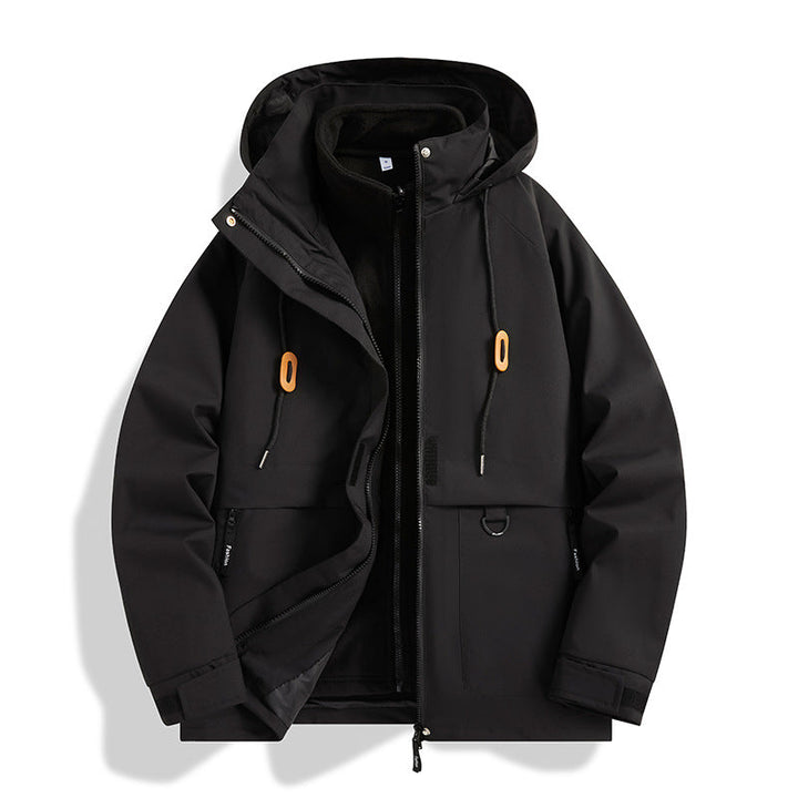 Herr Multi-Layer Softshell Utilityjacka med Integrated Fleece Inre Jacka, Dragsko Huva och Multi-Functional Fickor