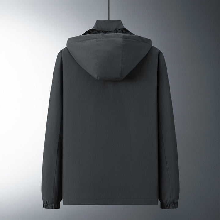Herr urban Minimalistisk softshell hoodiejacka med dold dragkedjas och elastisk fåll