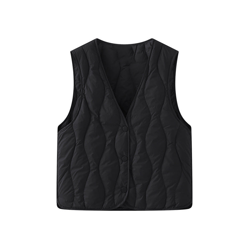 Dam vadderad sleeveless thermal väst med V-neckline och snap knäppning