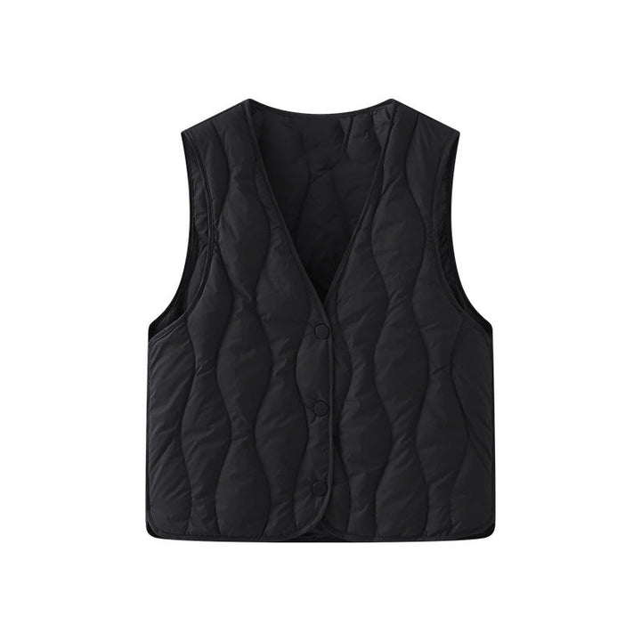 Dam vadderad sleeveless thermal väst med V-neckline och snap knäppning