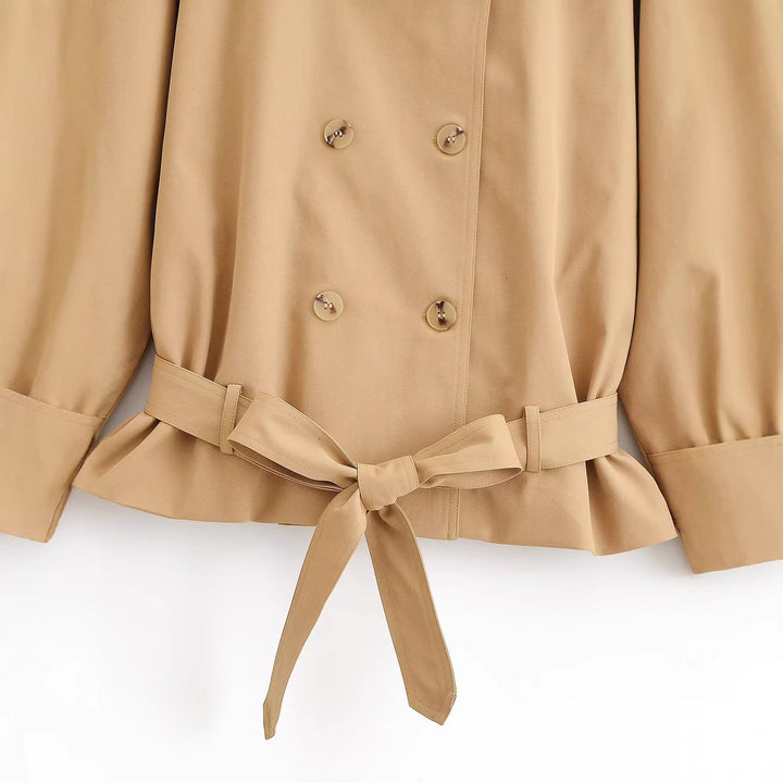 Dam Kort Double-Breasted Trenchcoat med Peplum och Ties