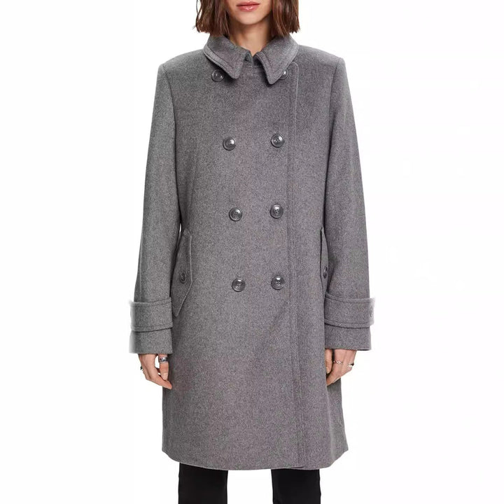 Dam Mid-length Double-breasted marinblå-inspired ull-blend Peacoat med Flap fickor