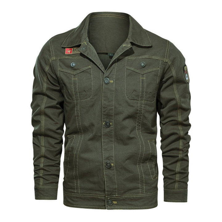 Herr Military-Inspired Canvas Fältjacka med Kontrasterande Decorative Sömmar och Breast Fickor