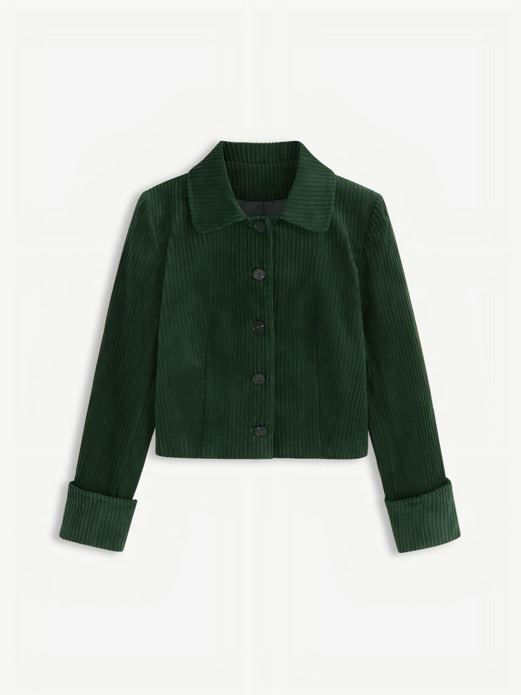 Dam Pleated kort jacka med skjortkrage och Turned-up Cuffs