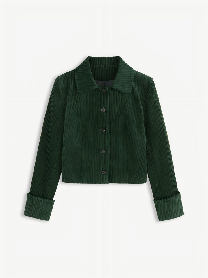 Dam Pleated kort jacka med skjortkrage och Turned-up Cuffs