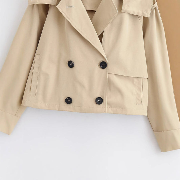 Dam 10+ Kort Skärning Trench Blouson med Double-Breasted Knapp Knäppning och Shoulder Patch