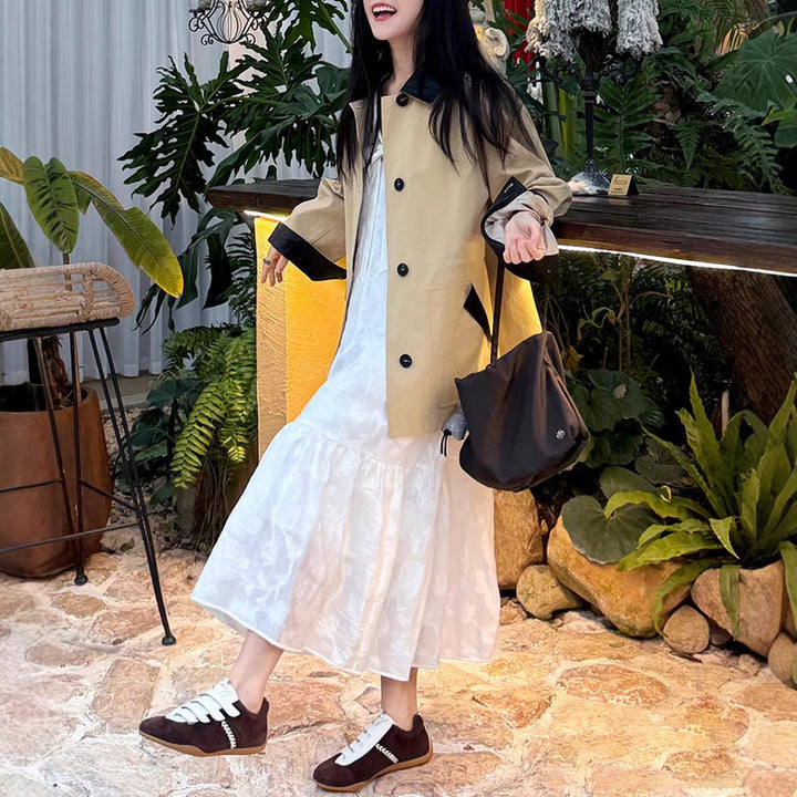 Dam Fashion oversize jacka med läder detaljer