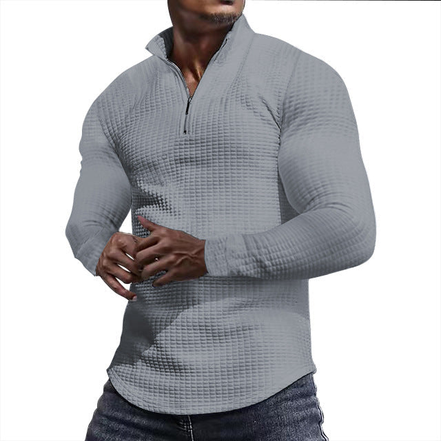 Herr Skräddarsydd Thermo Halv Dragkedja Pullover med Waffle Texture och Ståkrage