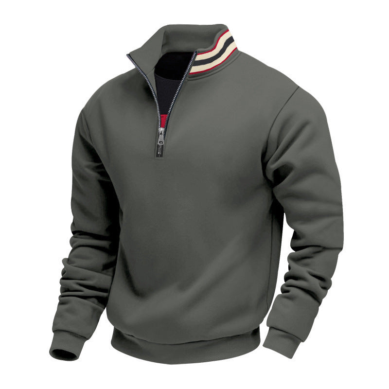 Herr Halv Dragkedja College-Tröja med Sportig Ring Krage och Mjuk Fleece Inner Foder