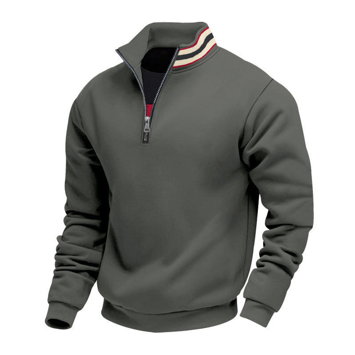 Herr Halv Dragkedja College-Tröja med Sportig Ring Krage och Mjuk Fleece Inner Foder
