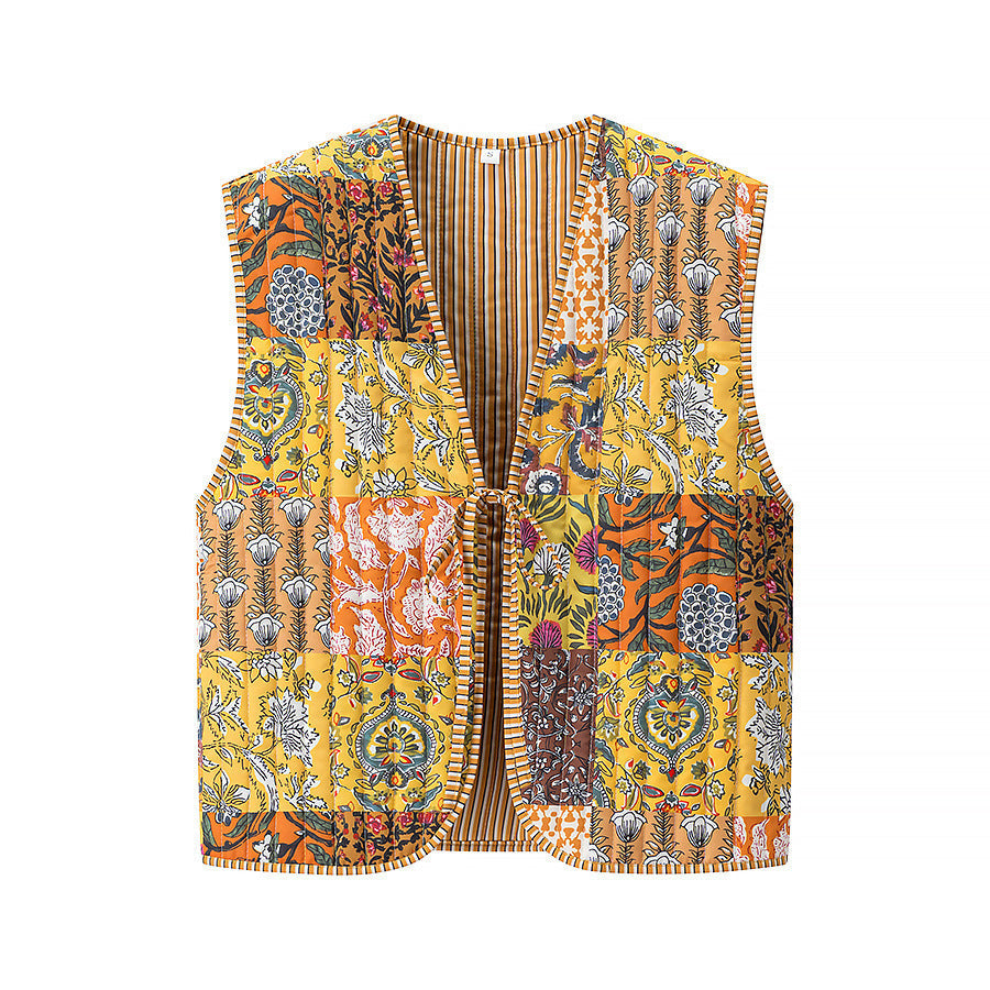 Dam kviltad väst med Ties, diamond quilting och randig design