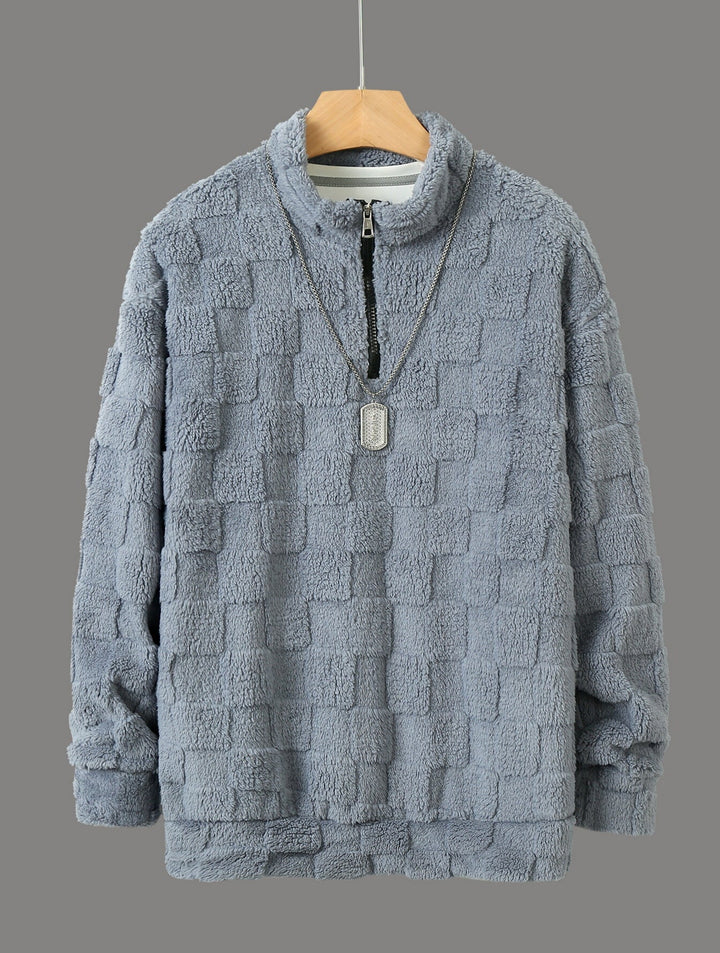 Herr Rutig Sherpa Halv Dragkedja Pullover med Hög Ståkrage och Mjuk Teddy Fleece Quality
