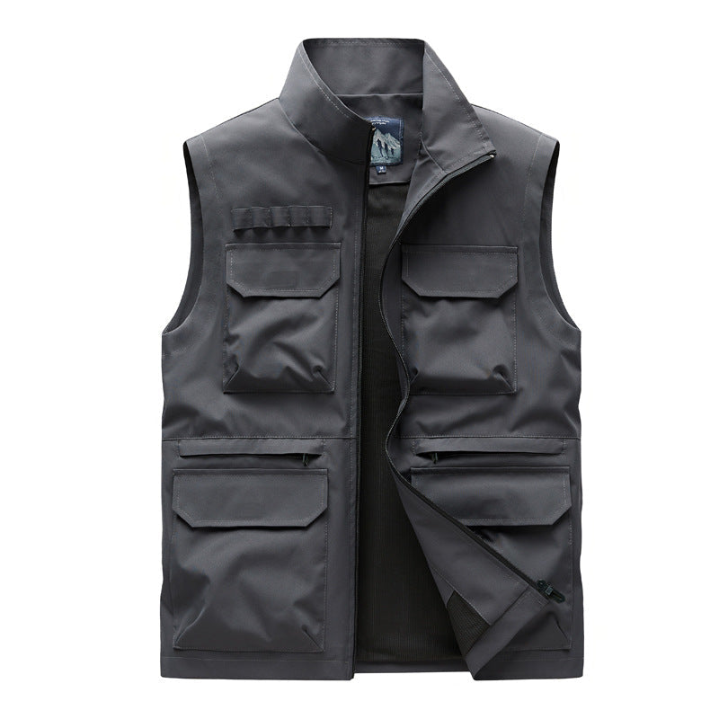 Herr Utomhus Utility Väst med Eight Multifunctional Fickor, Slitstark Bomullsblandning, och Vind Skydd Krage
