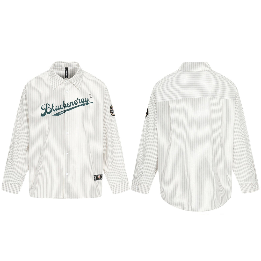 Herr oversize skjortjacka i Baseball-Inspired Stil med Ränder, Logotyp Tryck, och Patch Applikationer