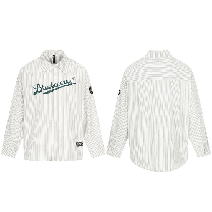 Herr oversize skjortjacka i Baseball-Inspired Stil med Ränder, Logotyp Tryck, och Patch Applikationer