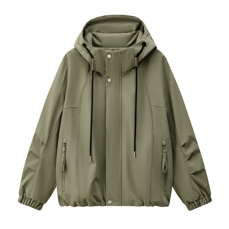 Herr Lätt med Huva Utility Övergångsjacka med Water-Repellent Outer Shell och Elastic Fåll