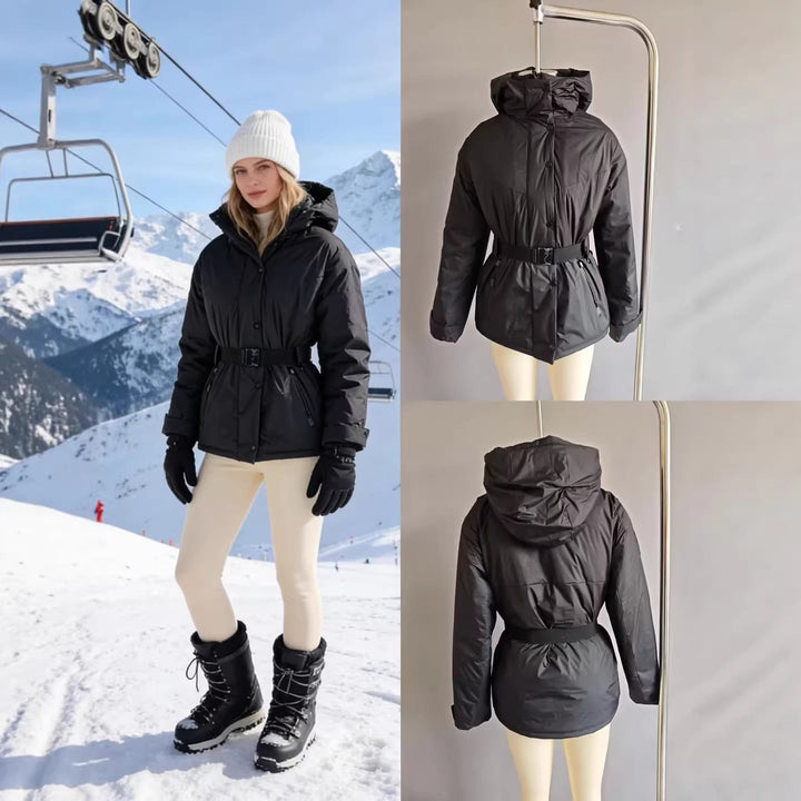 Dam Hög-Functionality Down-Look Ski Jacka med Midjebälte och Huva