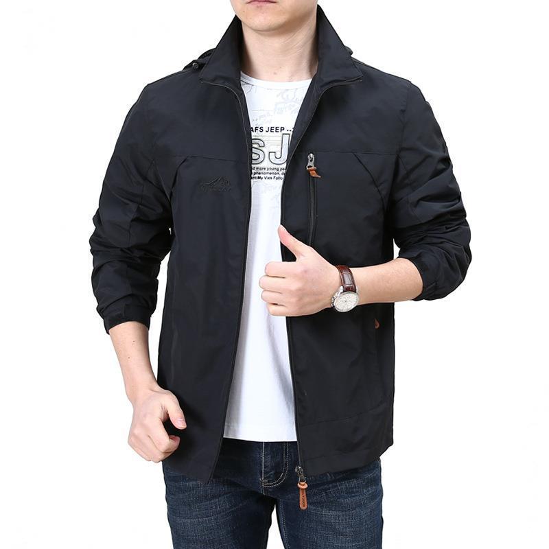 Herr Lätt Vindskyddande Nylon Blouson med Ståkrage och Bröst Dragkedja Ficka