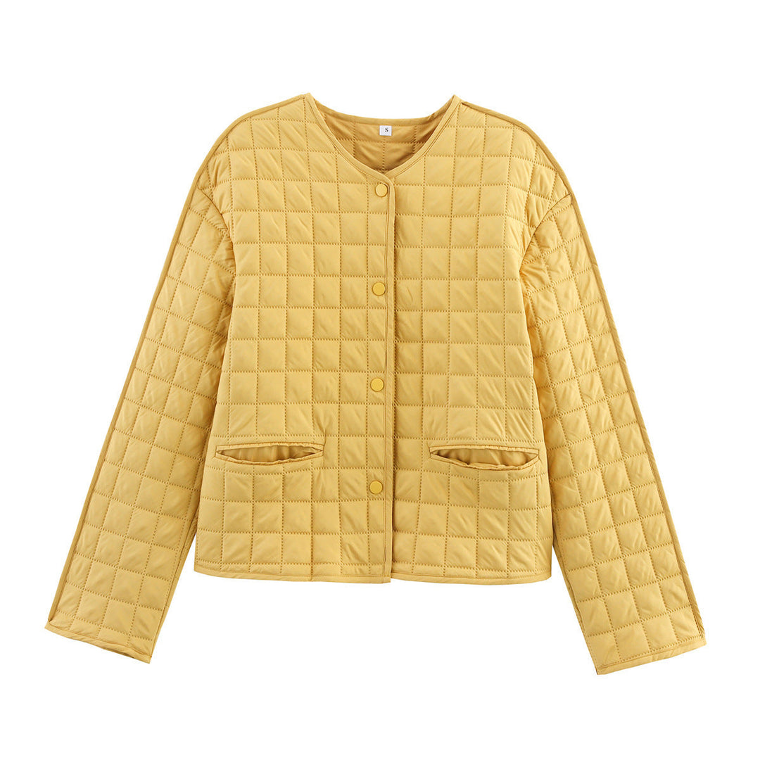 Dam Quiltad Jacka med Round Neckline, Lätt Padding och Piped Fickor