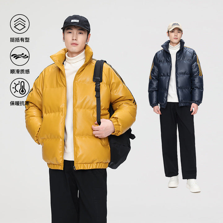 Herr Vadderad Quiltad Jacka i Oversize Sports Look med Kontrast Ränder på The Ärmar Drune