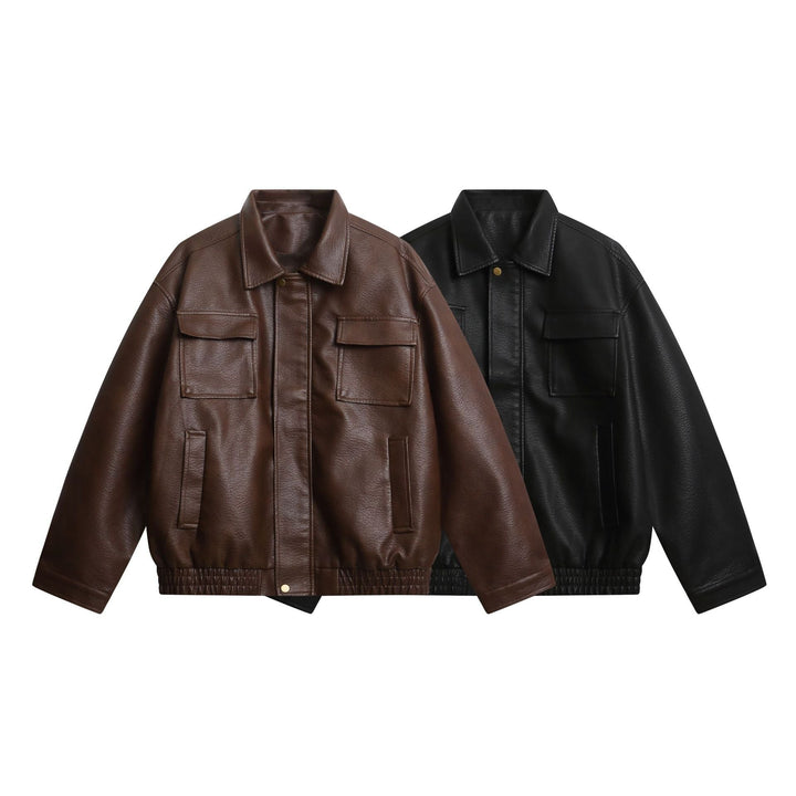 Dam Kort Konstläder Jacka i Oversized Look med Lockfickor