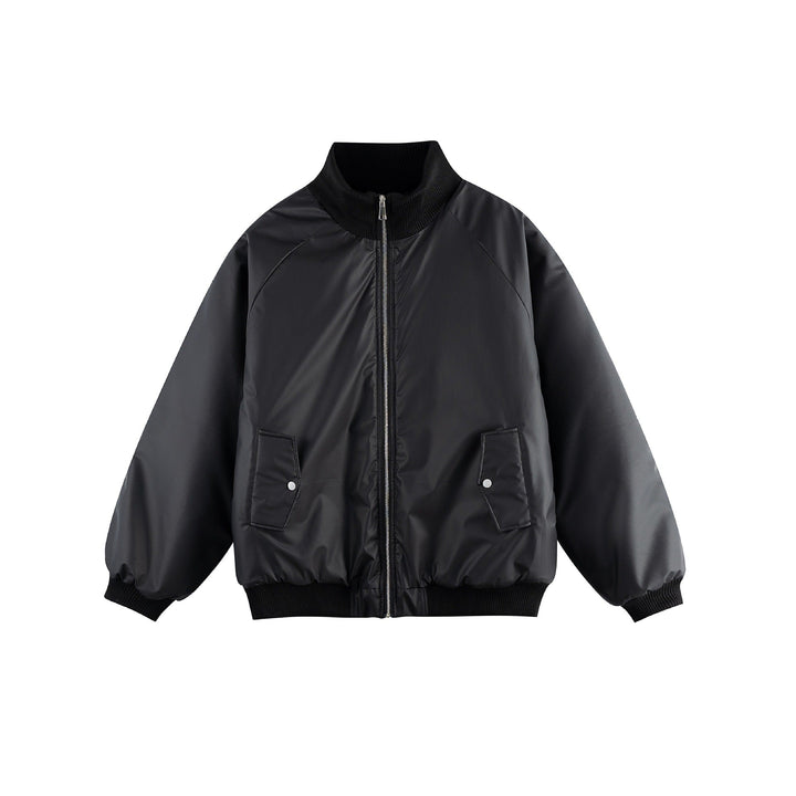 Dam Oversized Bomber Jacka med Ståkrage, Vadderad Foder och Lockfickor