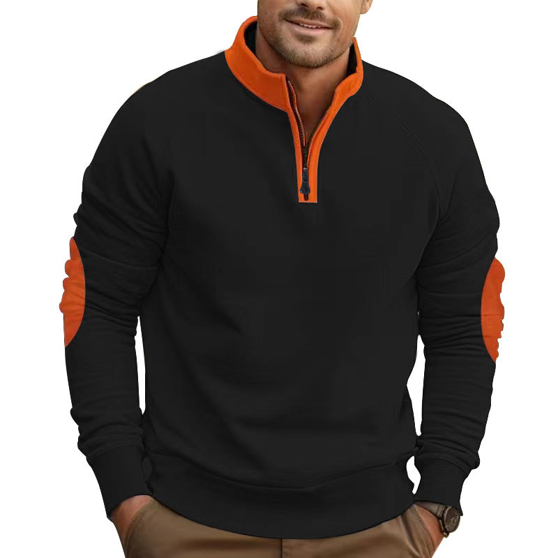 Herr Raglan Pullover med Kort Dragkedja, Ståkrage och Ergonomic Elbow Panels