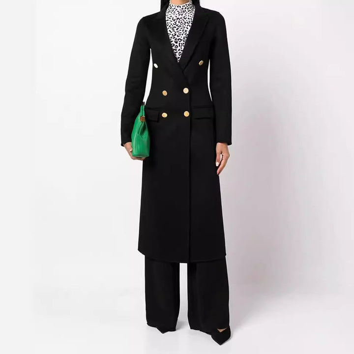 Dam Slim Maxi Length kappa in Clean-skärning med Double-Breasted look och dekorativ Metal knappar